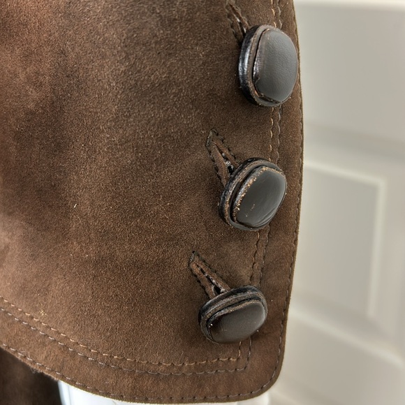 Diane Firsten Italian suede/leather chocolate brown coat. Size S - Picture 3 of 9